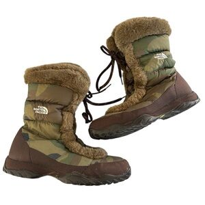 The North Face Winter Snow Boots Goose Down Insulated Faux Fur Women 10 Camo